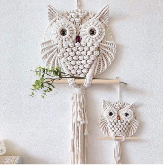 Vintage Owl Macrame Handcrafted Bohemian Wall Deco - Picture 6 of 6